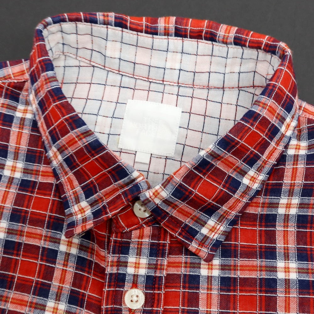 【中古】ザノースフェイス THE NORTH FACE コットンポリエステル チェック 半袖シャツ レッドxネイビー【サイズL】【 状態ランクB 】【 メンズ 】