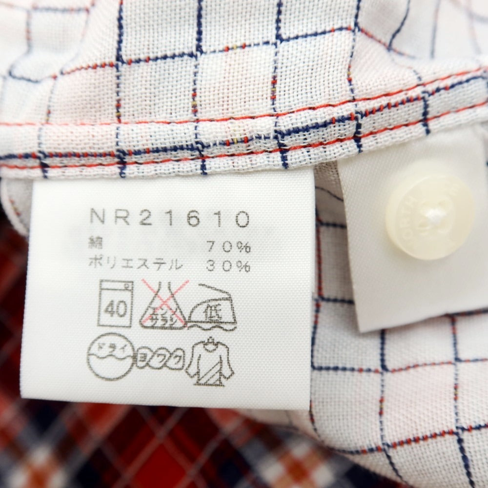 【中古】ザノースフェイス THE NORTH FACE コットンポリエステル チェック 半袖シャツ レッドxネイビー【サイズL】【 状態ランクB 】【 メンズ 】