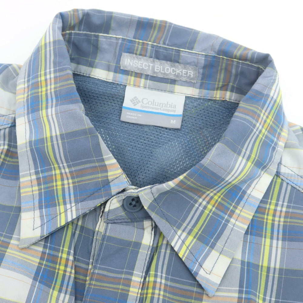 【中古】コロンビア Columbia INSECT BLOCKER ポリエステルナイロン チェック カジュアルシャツ ブルーグレーxホワイト×蛍光イエロー【 M 】【 状態ランクB 】【 メンズ 】