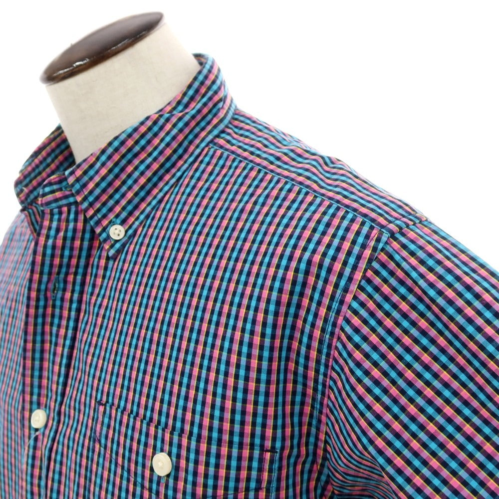 【中古】コロンビア Columbia コットン チェック ボタンダウン 半袖シャツ ブルーxピンク【サイズL】【 状態ランクB 】【 メンズ 】 [DPD]