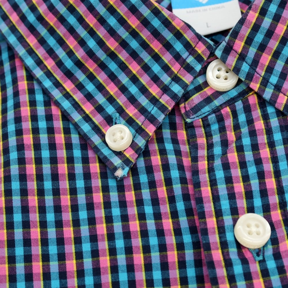 【中古】コロンビア Columbia コットン チェック ボタンダウン 半袖シャツ ブルーxピンク【サイズL】【 状態ランクB 】【 メンズ 】