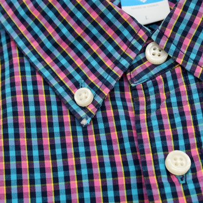 【中古】コロンビア Columbia コットン チェック ボタンダウン 半袖シャツ ブルーxピンク【サイズL】【 状態ランクB 】【 メンズ 】