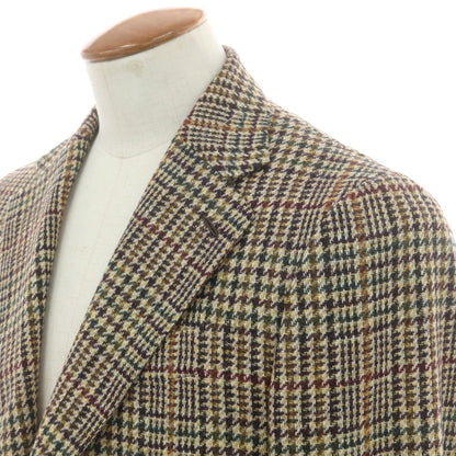 【中古】【未使用】カルーゾ CARUSO butterfly ウール チェック 2B テーラードジャケット カーキ系【 48 】【 状態ランクS 】【 メンズ 】