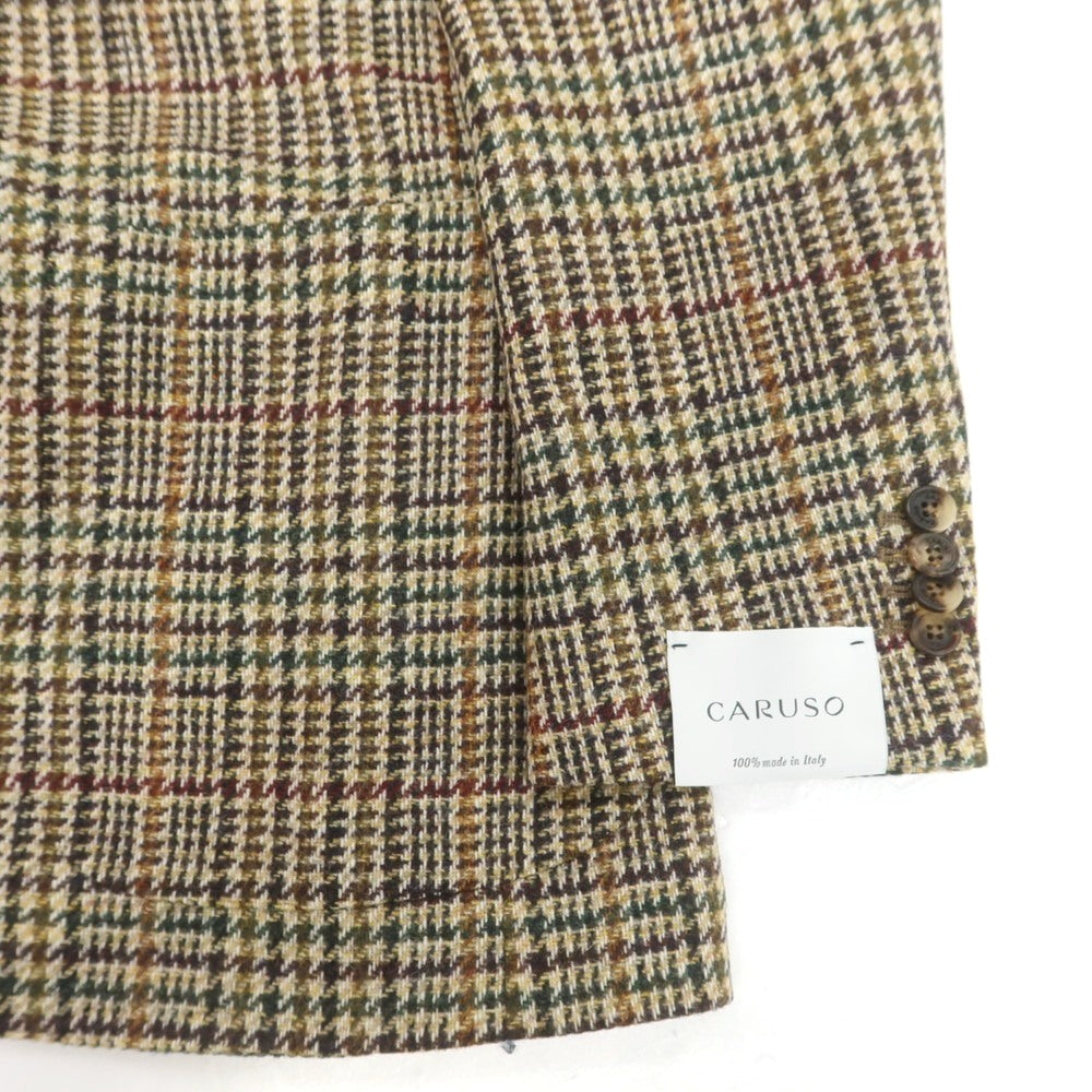 【中古】【未使用】カルーゾ CARUSO butterfly ウール チェック 2B テーラードジャケット カーキ系【 48 】【 状態ランクS 】【 メンズ 】