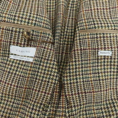【中古】【未使用】カルーゾ CARUSO butterfly ウール チェック 2B テーラードジャケット カーキ系【 48 】【 状態ランクS 】【 メンズ 】