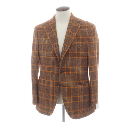 【中古】【未使用】カルーゾ CARUSO aida アルパカコットンナイロン チェック 3B テーラードジャケット ブラウンxオレンジ【 50 】【 状態ランクS 】【 メンズ 】