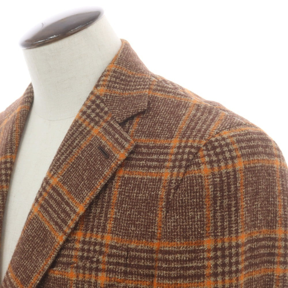 【中古】【未使用】カルーゾ CARUSO aida アルパカコットンナイロン チェック 3B テーラードジャケット ブラウンxオレンジ【 50 】【 状態ランクS 】【 メンズ 】