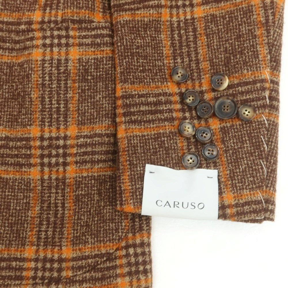 【中古】【未使用】カルーゾ CARUSO aida アルパカコットンナイロン チェック 3B テーラードジャケット ブラウンxオレンジ【 50 】【 状態ランクS 】【 メンズ 】