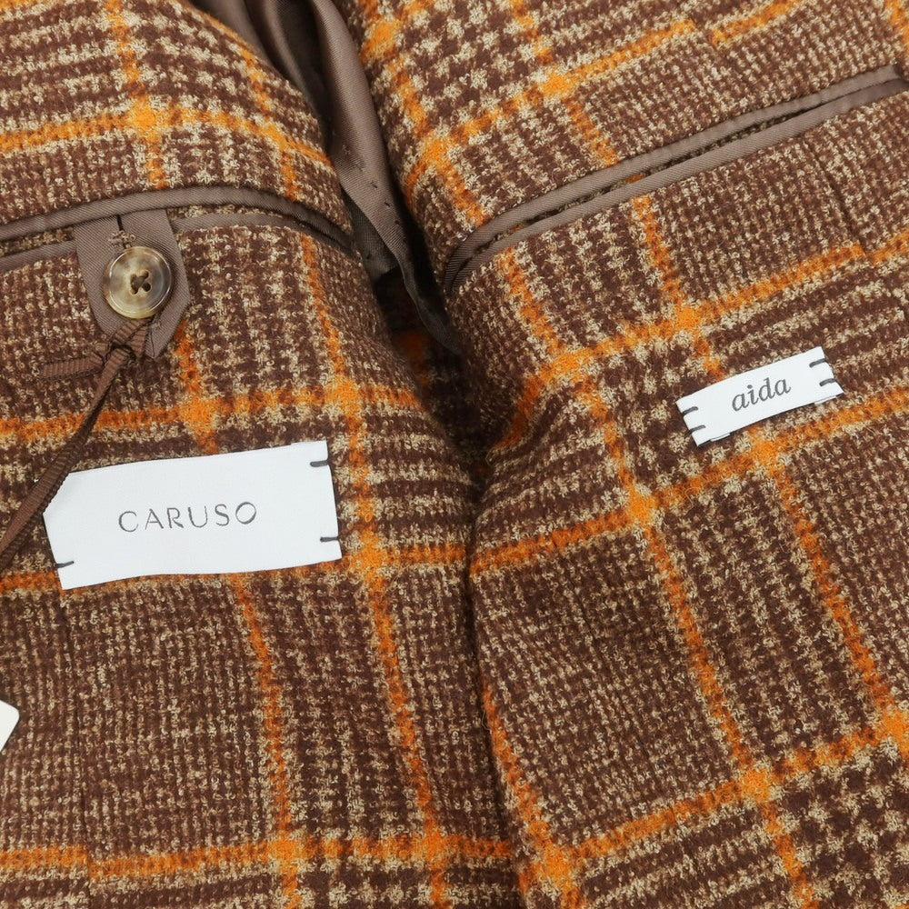 【中古】【未使用】カルーゾ CARUSO aida アルパカコットンナイロン チェック 3B テーラードジャケット ブラウンxオレンジ【 50 】【 状態ランクS 】【 メンズ 】