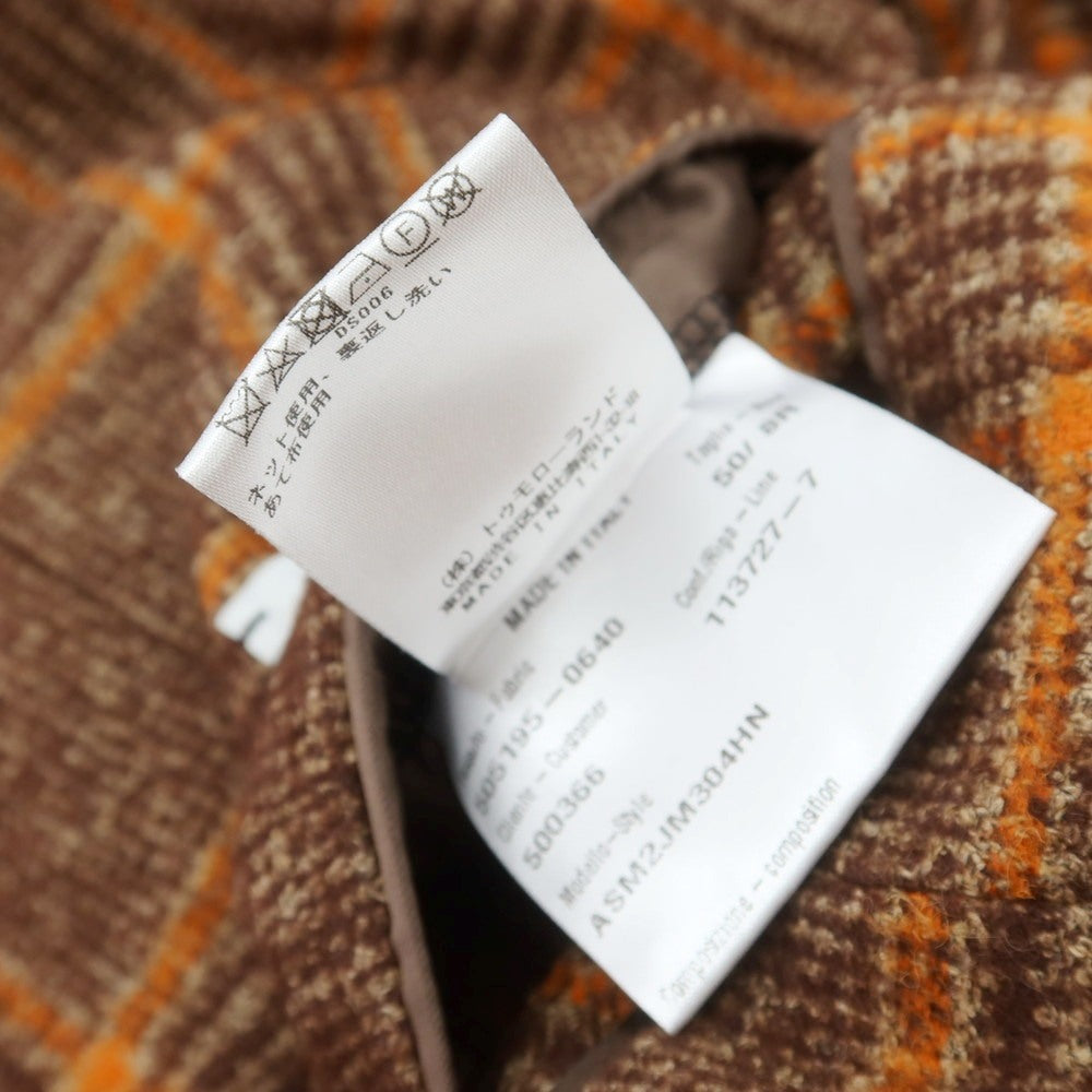 【中古】【未使用】カルーゾ CARUSO aida アルパカコットンナイロン チェック 3B テーラードジャケット ブラウンxオレンジ【 50 】【 状態ランクS 】【 メンズ 】