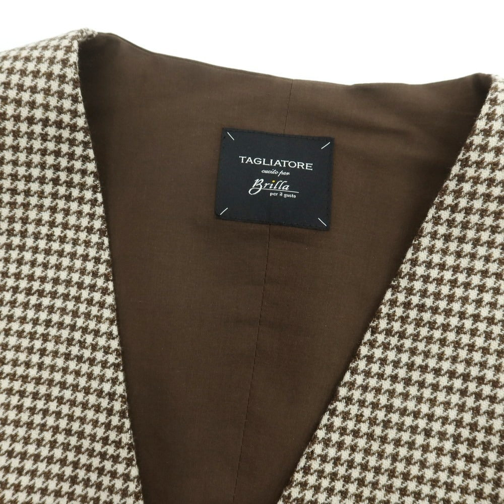 【中古】【未使用】タリアトーレ TAGLIATORE ウールコットン ハウンドトゥース柄 ドレス系ジレ ブラウンxベージュ【 50 】【 状態ランクS 】【 メンズ 】