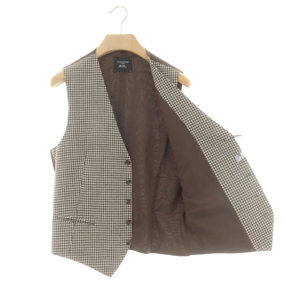 【中古】【未使用】タリアトーレ TAGLIATORE ウールコットン ハウンドトゥース柄 ドレス系ジレ ブラウンxベージュ【 50 】【 状態ランクS 】【 メンズ 】