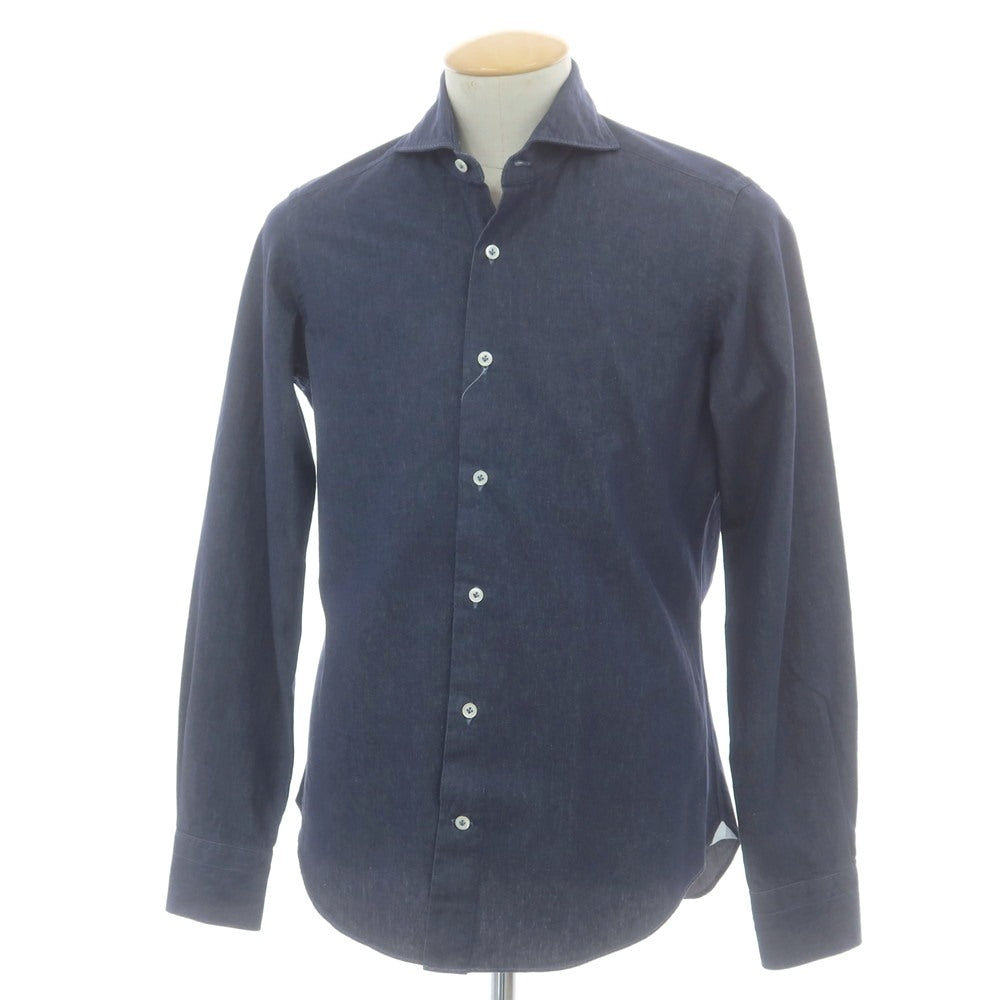 【中古】ジャンネット giannetto コットン デニム カッタウェイ カジュアルシャツ ネイビー【 37 】【 状態ランクB 】【 メンズ 】