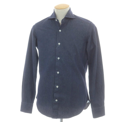 【中古】ジャンネット giannetto コットン デニム カッタウェイ カジュアルシャツ ネイビー【 37 】【 状態ランクB 】【 メンズ 】