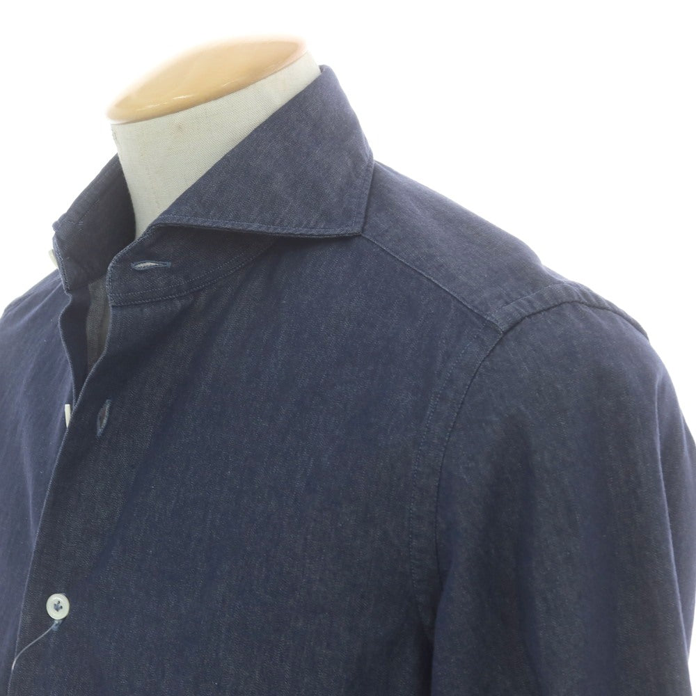 【中古】ジャンネット giannetto コットン デニム カッタウェイ カジュアルシャツ ネイビー【 37 】【 状態ランクB 】【 メンズ 】