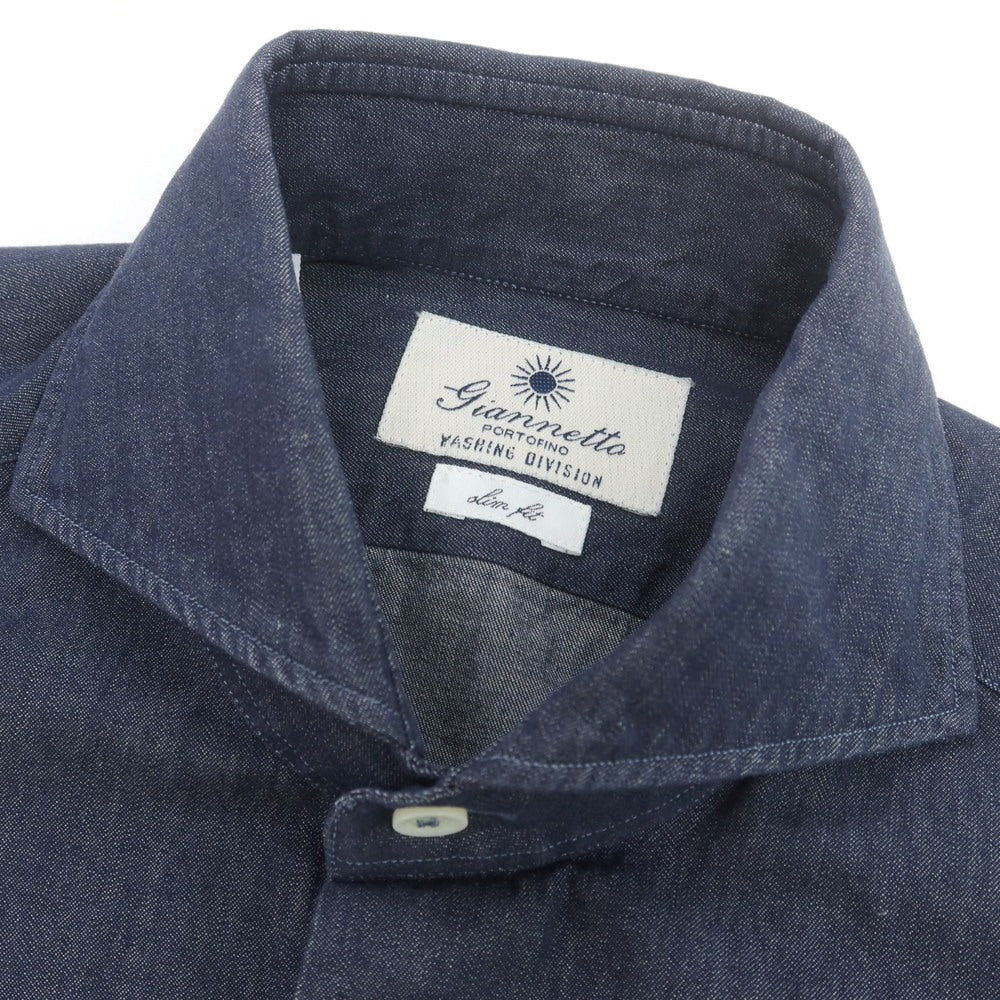 【中古】ジャンネット giannetto コットン デニム カッタウェイ カジュアルシャツ ネイビー【 37 】【 状態ランクB 】【 メンズ 】