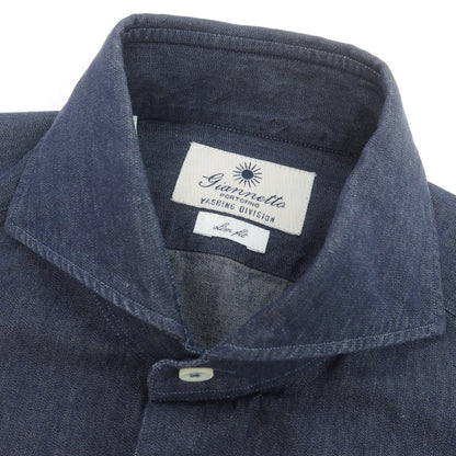 【中古】ジャンネット giannetto コットン デニム カッタウェイ カジュアルシャツ ネイビー【 37 】【 状態ランクB 】【 メンズ 】