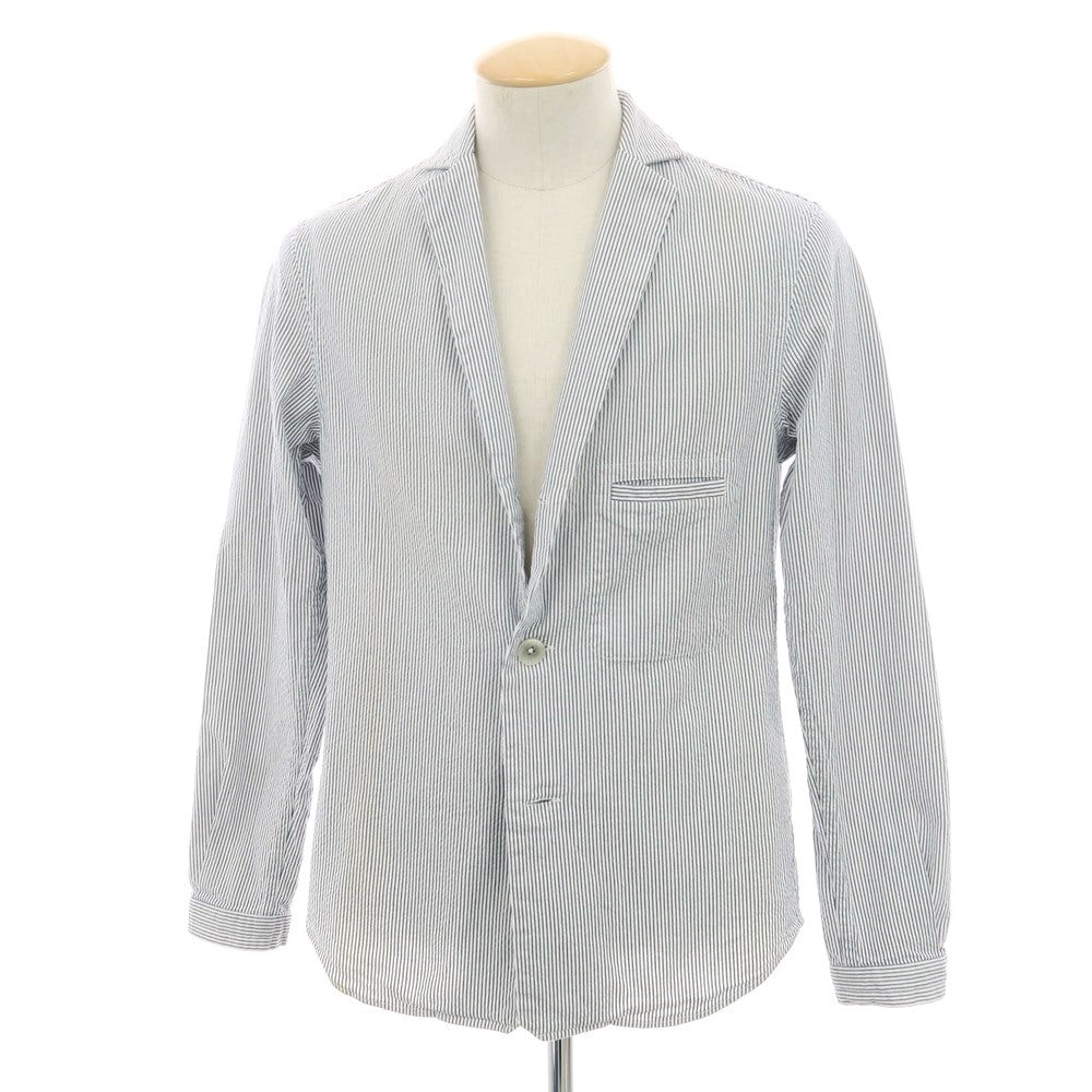 【中古】ラルディーニ LARDINI コットン ストライプ 3B カジュアルジャケット ホワイトxネイビー【 S 】【 状態ランクC 】【 メンズ 】