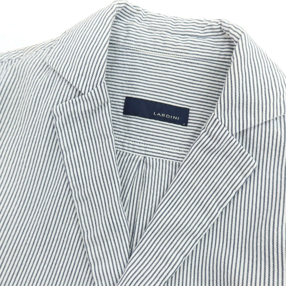 【中古】ラルディーニ LARDINI コットン ストライプ 3B カジュアルジャケット ホワイトxネイビー【 S 】【 状態ランクC 】【 メンズ 】