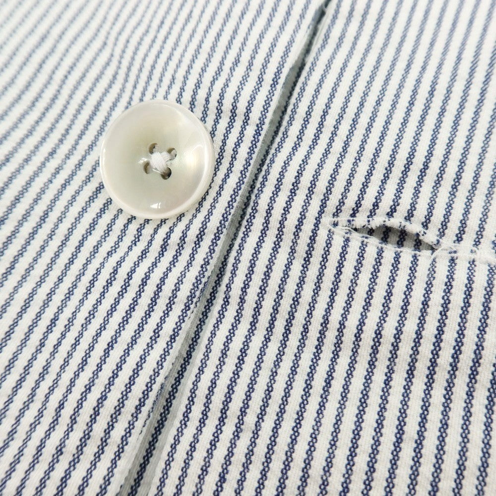 【中古】ラルディーニ LARDINI コットン ストライプ 3B カジュアルジャケット ホワイトxネイビー【 S 】【 状態ランクC 】【 メンズ 】