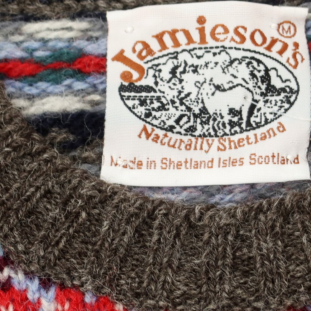 【中古】【未使用】ジャミーソンズニットウェア Jamieson’s Knitwear シェットランドウール ノルディック柄 プルオーバーニット グレーxマルチ【 M 】【 状態ランクS 】【 メンズ 】