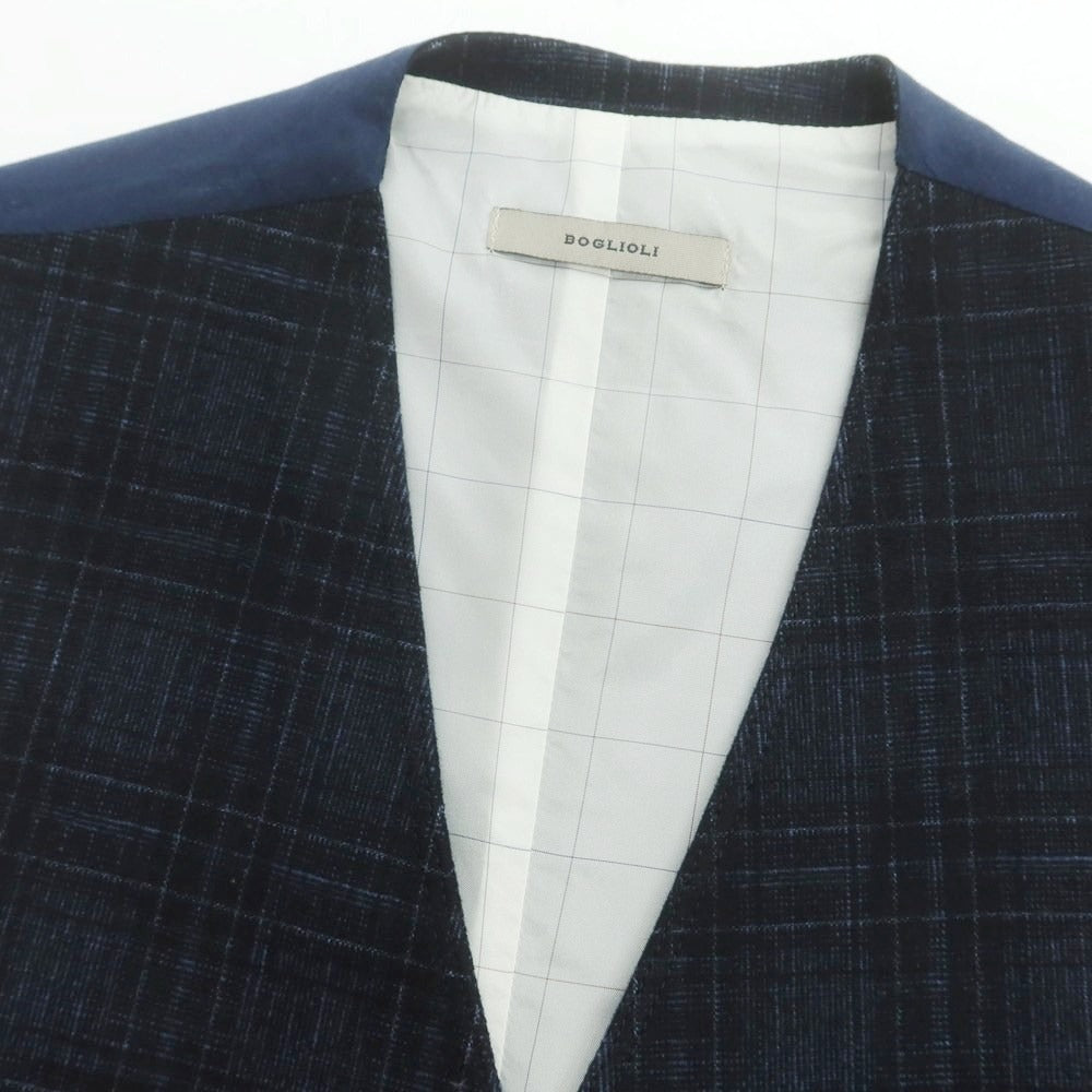 【中古】ボリオリ BOGLIOLI ウールコットン チェック ドレス系ジレ ダークネイビー【 46 】【 状態ランクB 】【 メンズ 】