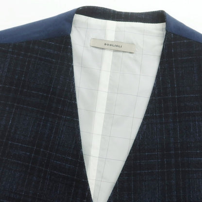 【中古】ボリオリ BOGLIOLI ウールコットン チェック ドレス系ジレ ダークネイビー【 46 】【 状態ランクB 】【 メンズ 】