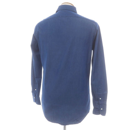 【中古】フィナモレ Finamore コットン ホリゾンタルカラー カジュアルシャツ ネイビーブルー【 39 】【 状態ランクB 】【 メンズ 】