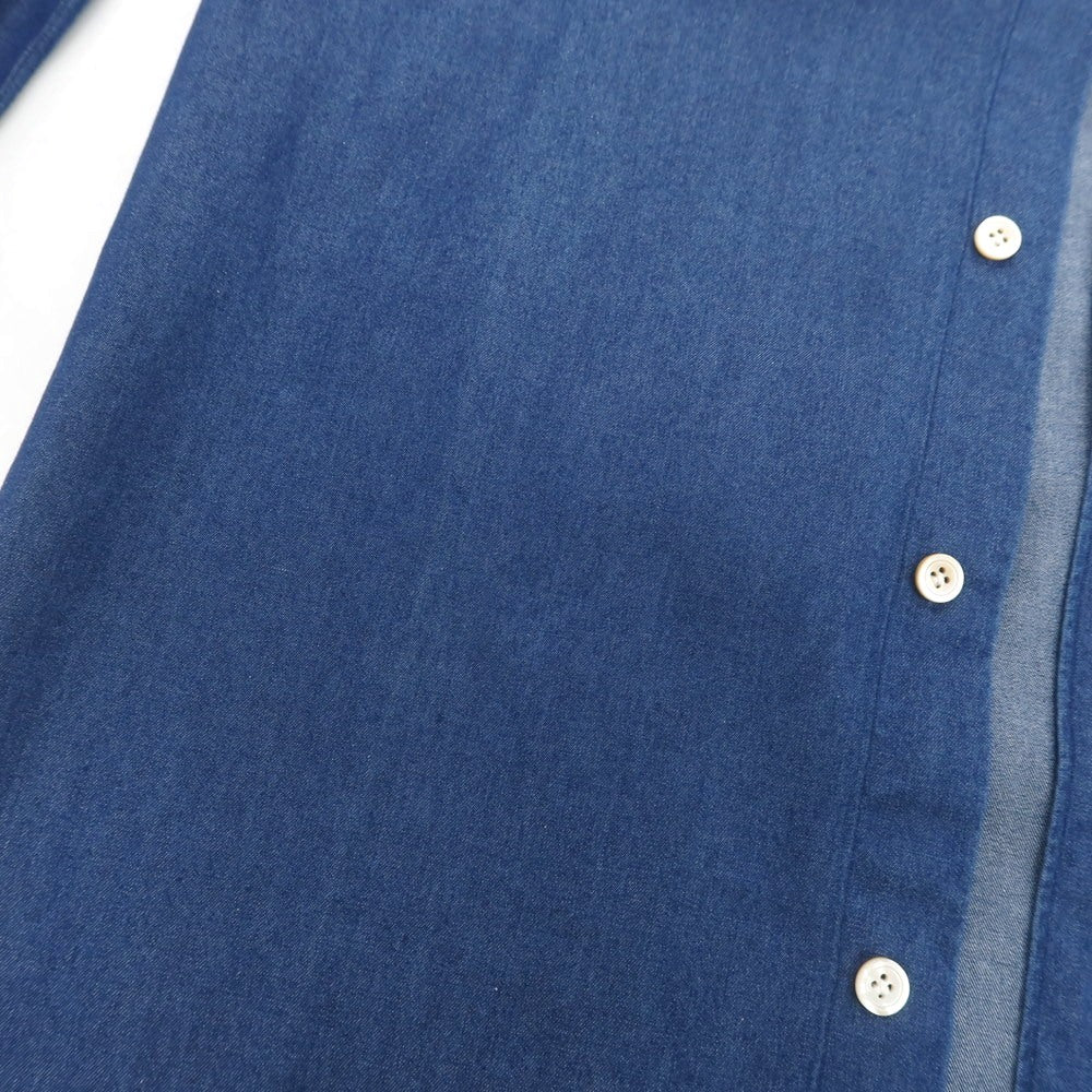 【中古】フィナモレ Finamore コットン ホリゾンタルカラー カジュアルシャツ ネイビーブルー【 39 】【 状態ランクB 】【 メンズ 】