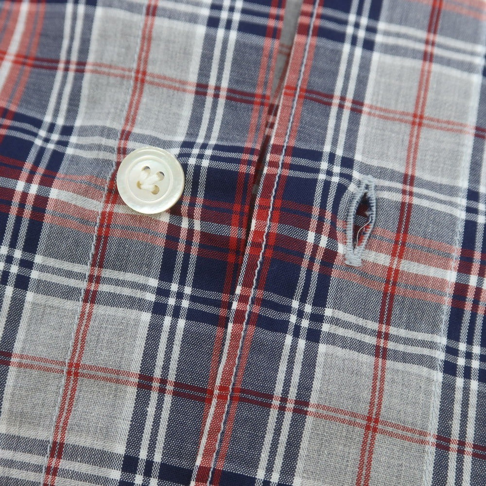 【中古】フィナモレ Finamore コットン チェック カッタウェイ カジュアルシャツ ライトグレーxネイビー×レッド【 38 】【 状態ランクA 】【 メンズ 】