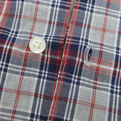 【中古】フィナモレ Finamore コットン チェック カッタウェイ カジュアルシャツ ライトグレーxネイビー×レッド【 38 】【 状態ランクA 】【 メンズ 】