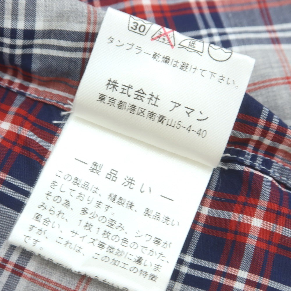 【中古】フィナモレ Finamore コットン チェック カッタウェイ カジュアルシャツ ライトグレーxネイビー×レッド【 38 】【 状態ランクA 】【 メンズ 】