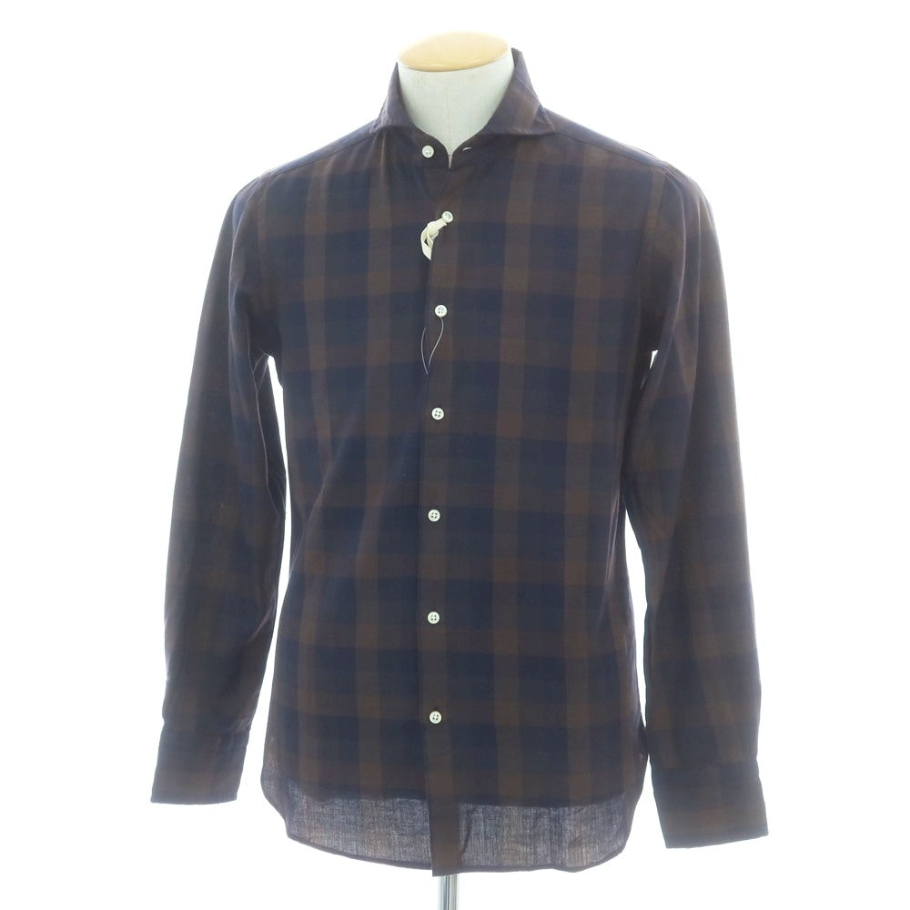 【中古】ギローバー GUY ROVER コットン チェック カッタウェイ カジュアルシャツ ブラウンxネイビー【 S 】【 状態ランクA 】【 メンズ 】