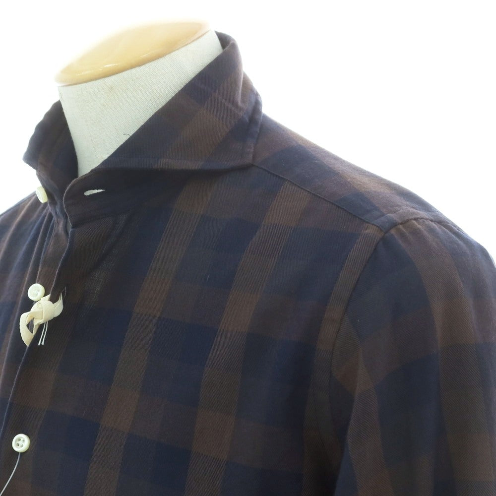 【中古】ギローバー GUY ROVER コットン チェック カッタウェイ カジュアルシャツ ブラウンxネイビー【 S 】【 状態ランクA 】【 メンズ 】