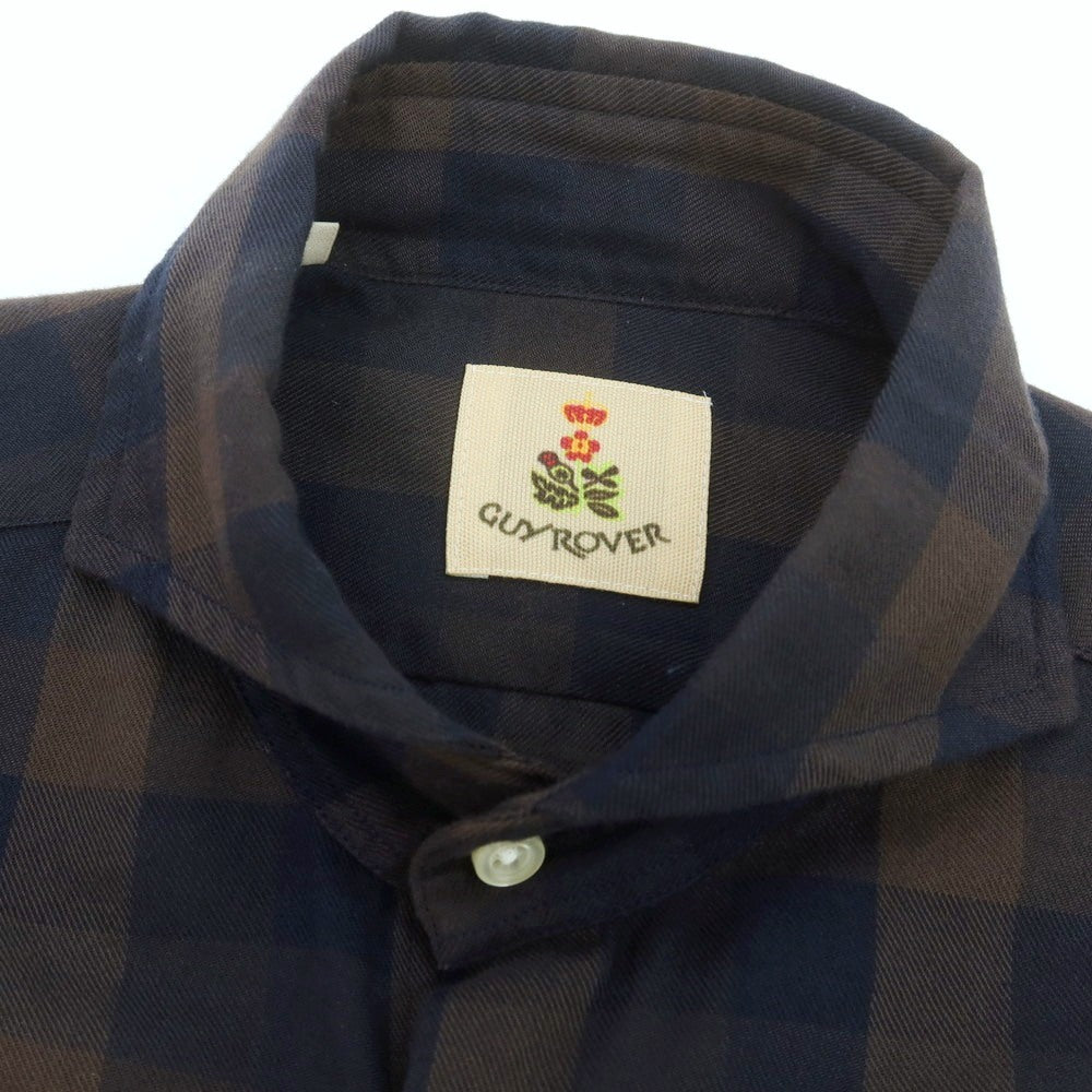 【中古】ギローバー GUY ROVER コットン チェック カッタウェイ カジュアルシャツ ブラウンxネイビー【 S 】【 状態ランクA 】【 メンズ 】