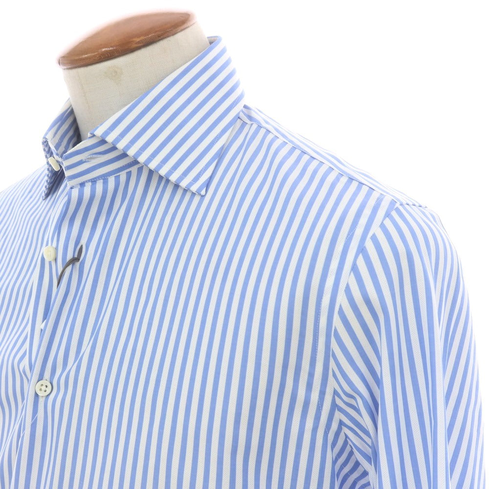 【中古】【未使用】ギローバー GUY ROVER コットン ストライプ セミワイドカラー ドレスシャツ ライトブルーxホワイト【 39 】【 状態ランクS 】【 メンズ 】