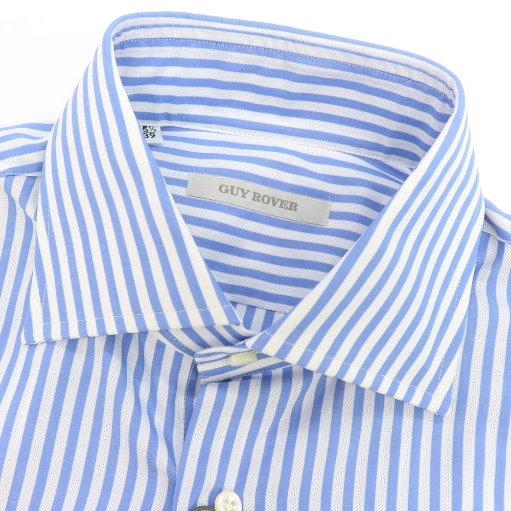【中古】【未使用】ギローバー GUY ROVER コットン ストライプ セミワイドカラー ドレスシャツ ライトブルーxホワイト【 39 】【 状態ランクS 】【 メンズ 】