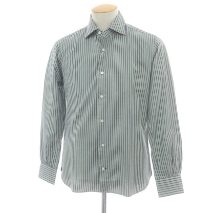 【中古】【未使用】オリアン ORIAN コットン ストライプ ワイドカラー カジュアルシャツ オリーブxホワイト【 38 】【 状態ランクS 】【 メンズ 】