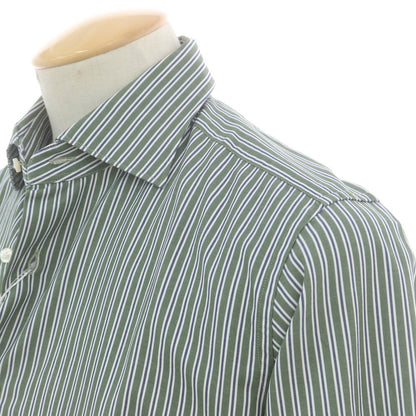 【中古】【未使用】オリアン ORIAN コットン ストライプ ワイドカラー カジュアルシャツ オリーブxホワイト【 38 】【 状態ランクS 】【 メンズ 】