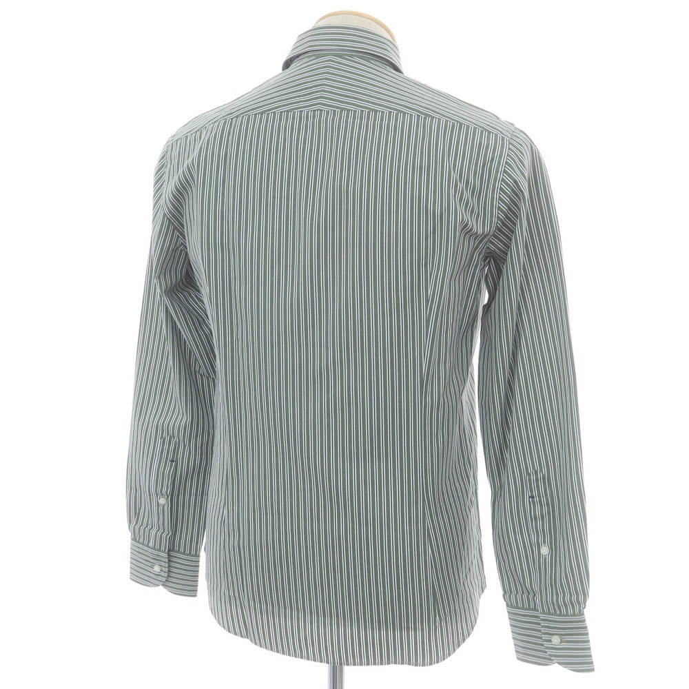 【中古】【未使用】オリアン ORIAN コットン ストライプ ワイドカラー カジュアルシャツ オリーブxホワイト【 38 】【 状態ランクS 】【 メンズ 】