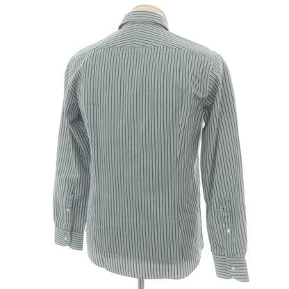 【中古】【未使用】オリアン ORIAN コットン ストライプ ワイドカラー カジュアルシャツ オリーブxホワイト【 38 】【 状態ランクS 】【 メンズ 】