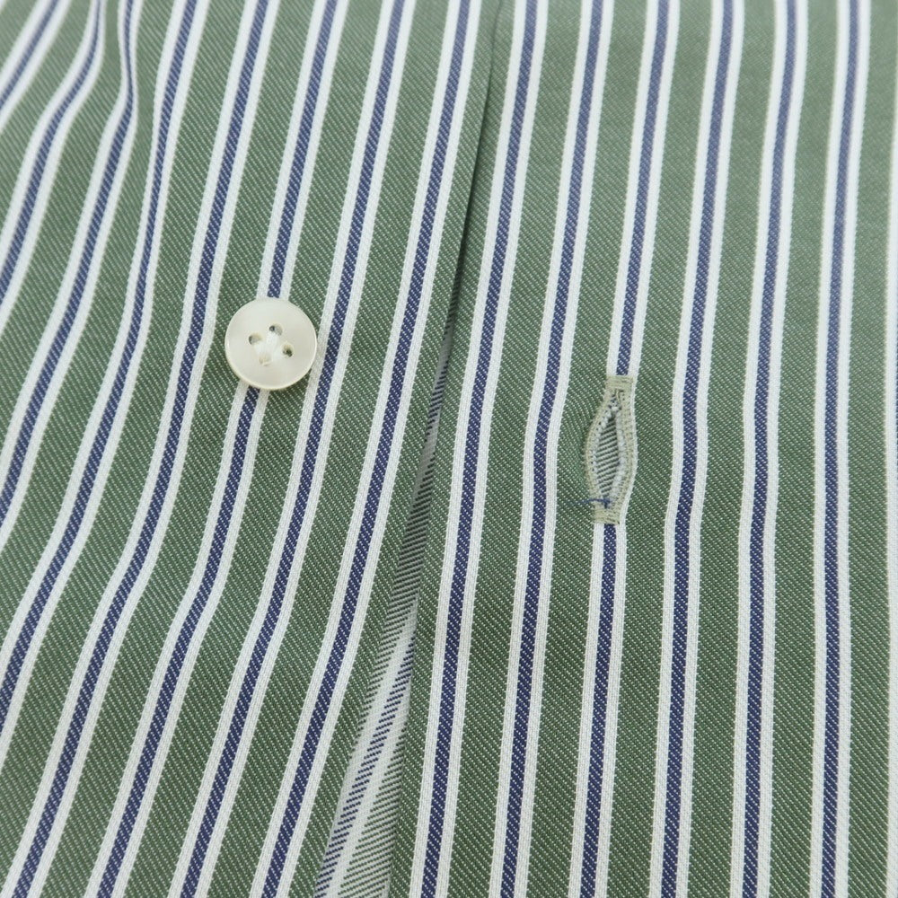 【中古】【未使用】オリアン ORIAN コットン ストライプ ワイドカラー カジュアルシャツ オリーブxホワイト【 38 】【 状態ランクS 】【 メンズ 】