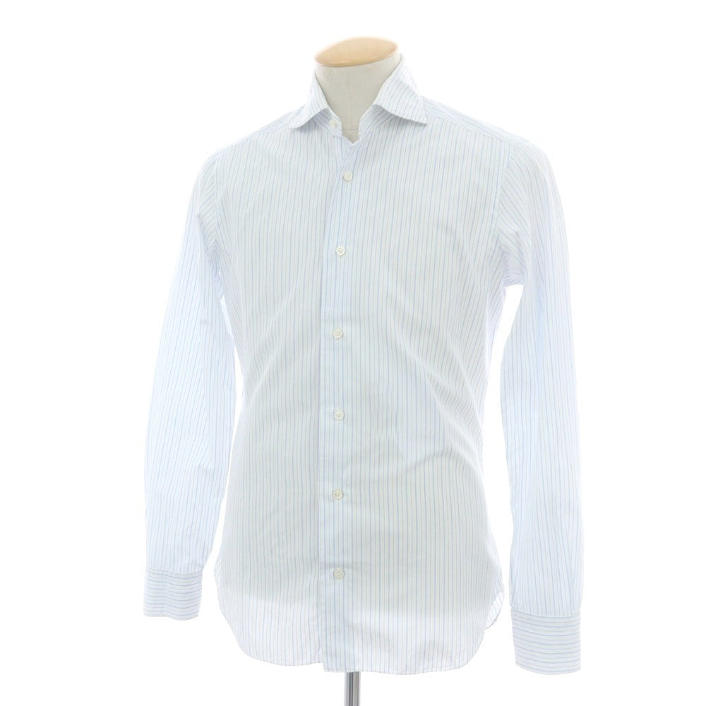 【中古】バルバ ダンディライフ BARBA DANDY LIFE コットン ストライプ ホリゾンタルカラー ドレスシャツ ホワイトxライトブルー【 38 】【 状態ランクC 】【 メンズ 】