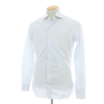 【中古】バルバ ダンディライフ BARBA DANDY LIFE コットン ストライプ ホリゾンタルカラー ドレスシャツ ホワイトxライトブルー【 38 】【 状態ランクC 】【 メンズ 】