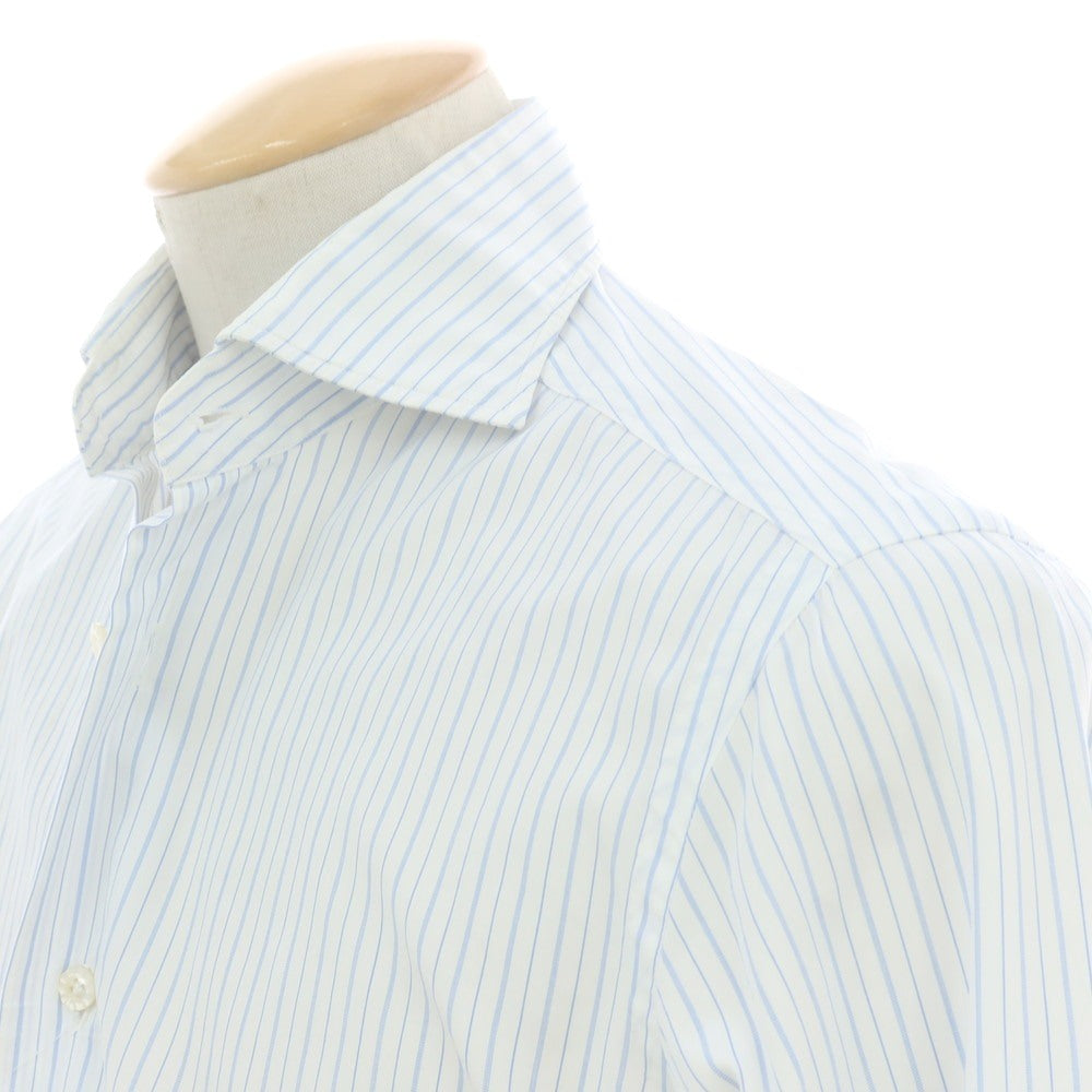【中古】バルバ ダンディライフ BARBA DANDY LIFE コットン ストライプ ホリゾンタルカラー ドレスシャツ ホワイトxライトブルー【 38 】【 状態ランクC 】【 メンズ 】