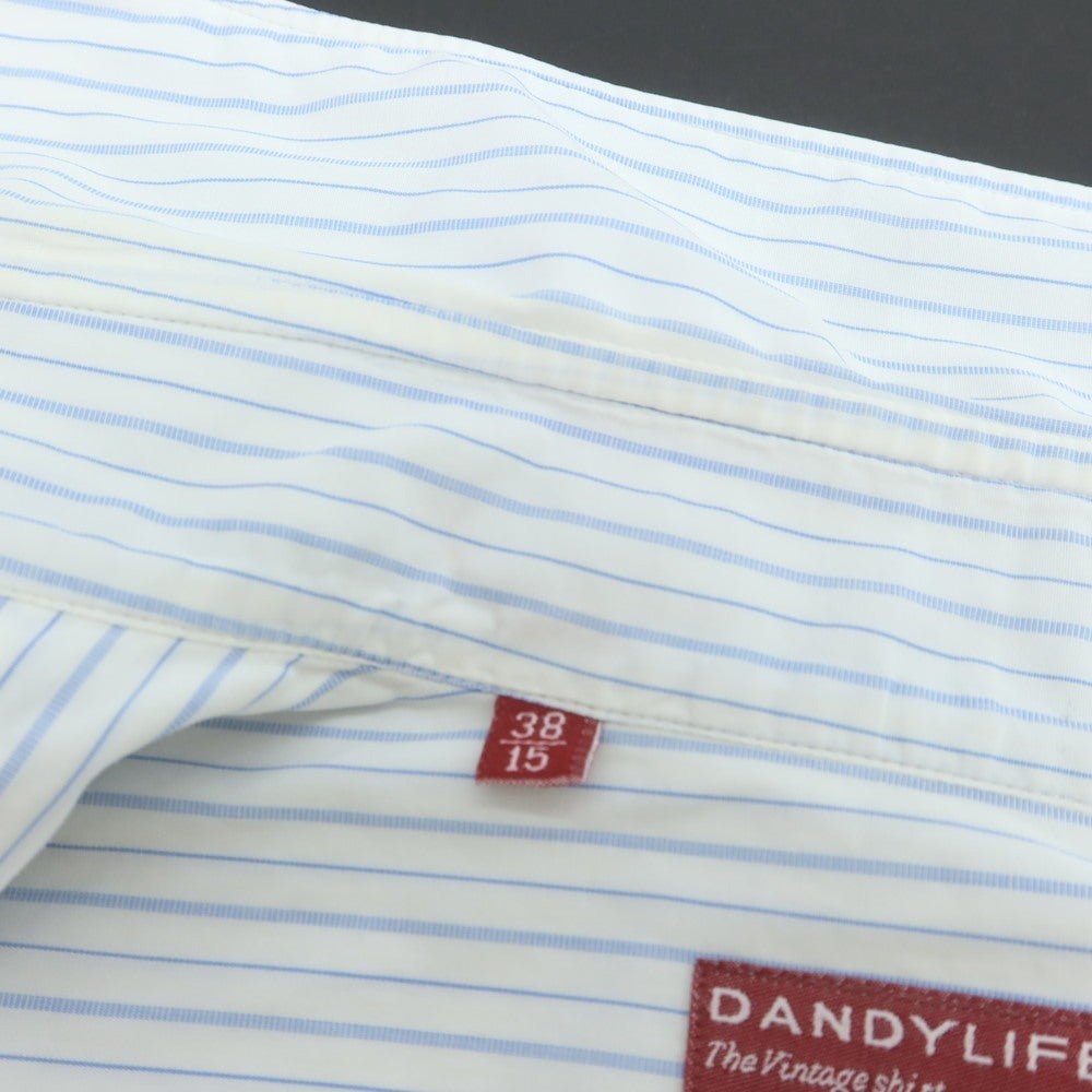 【中古】バルバ ダンディライフ BARBA DANDY LIFE コットン ストライプ ホリゾンタルカラー ドレスシャツ ホワイトxライトブルー【 38 】【 状態ランクC 】【 メンズ 】