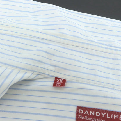 【中古】バルバ ダンディライフ BARBA DANDY LIFE コットン ストライプ ホリゾンタルカラー ドレスシャツ ホワイトxライトブルー【 38 】【 状態ランクC 】【 メンズ 】