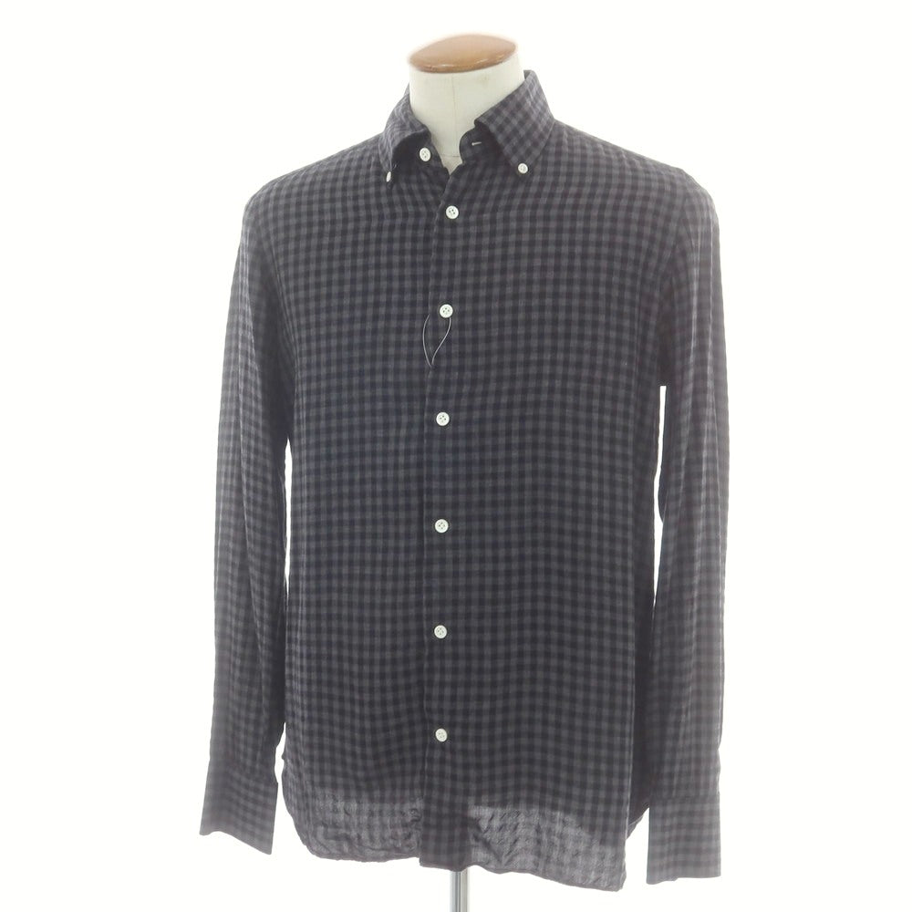 【中古】ルイジ ボレッリ Luigi Borrelli コットン チェック ボタンダウン カジュアルシャツ グレーxブラック【 39 】【 状態ランクC 】【 メンズ 】