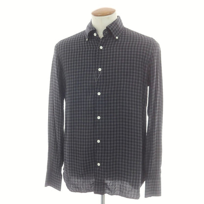 【中古】ルイジ ボレッリ Luigi Borrelli コットン チェック ボタンダウン カジュアルシャツ グレーxブラック【 39 】【 状態ランクC 】【 メンズ 】