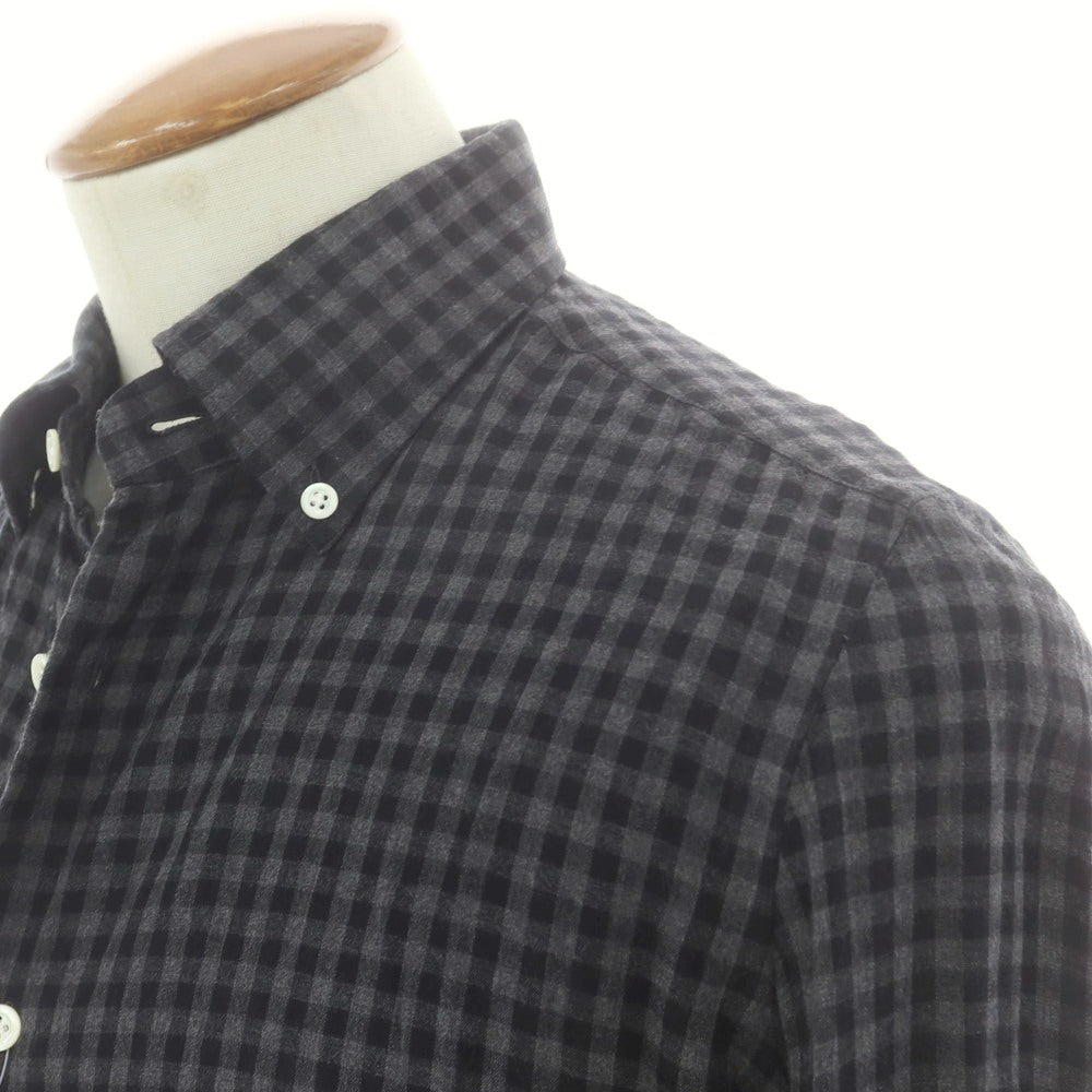 【中古】ルイジ ボレッリ Luigi Borrelli コットン チェック ボタンダウン カジュアルシャツ グレーxブラック【 39 】【 状態ランクC 】【 メンズ 】